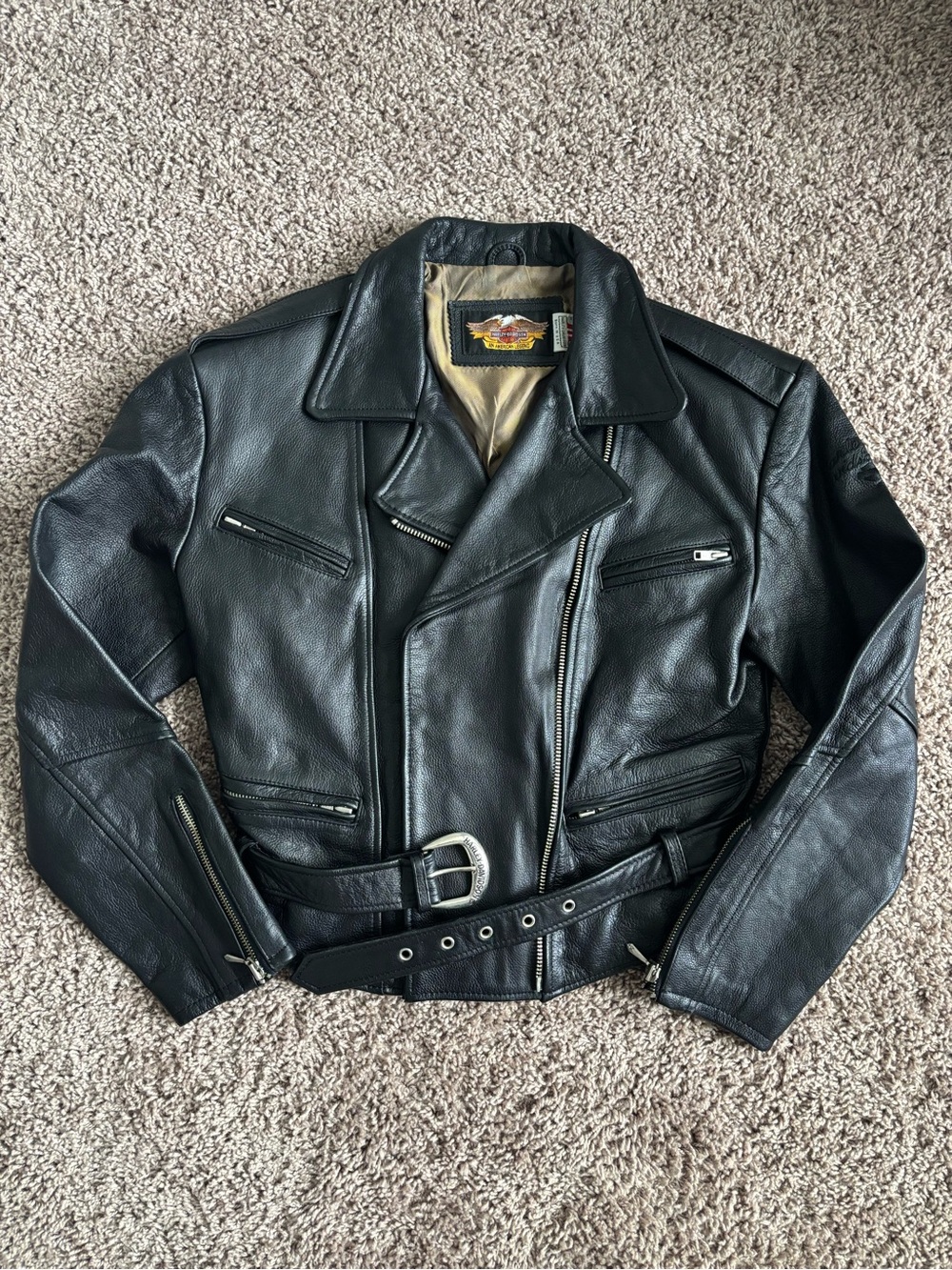 Vintage Harley Davidson Black Leather Motorcycle Jacket | S